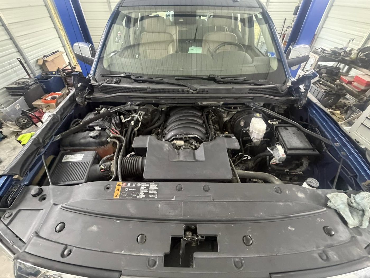 An LS engine bay being worked on at KND Performance